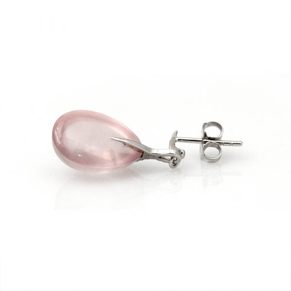 Diamond Detailed Rose Quartz Drop Earrings