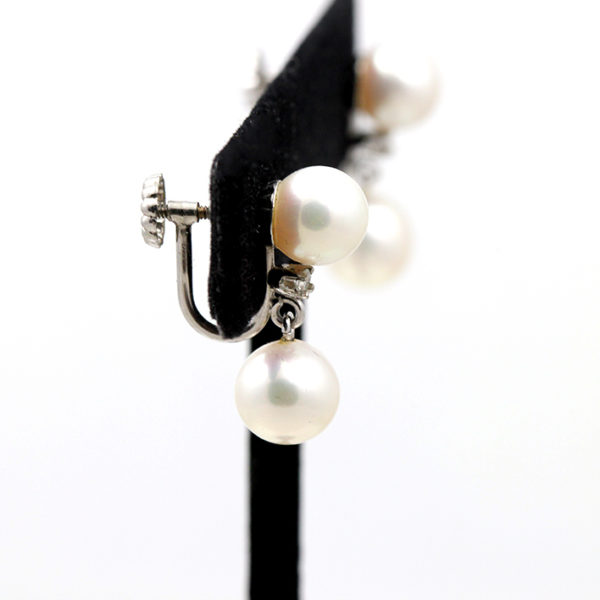 Estate 14K White Gold Pearl and Diamond Clip-on Earrings