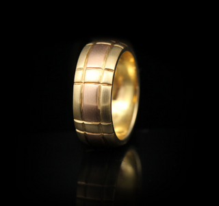 14k Rose and Yellow Gold Two-Tone Carved Wedding Band