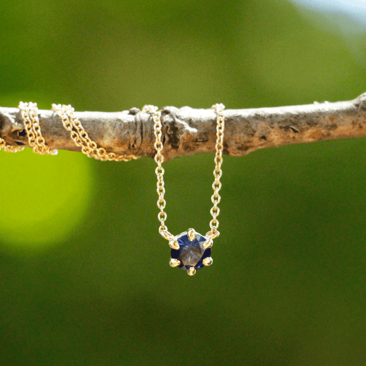 14K Yellow Gold Blue Sapphire Necklace