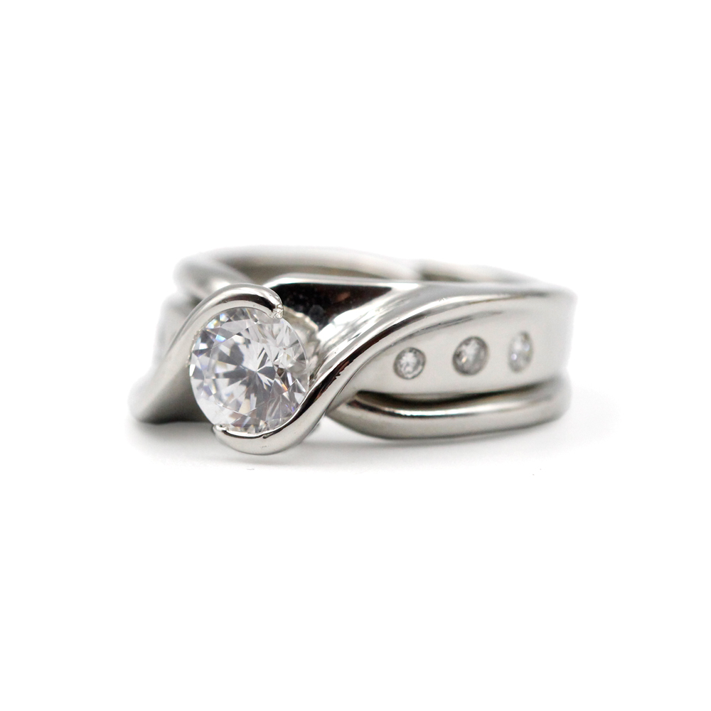 Platinum and Diamond Bypass Estate Ring Suite