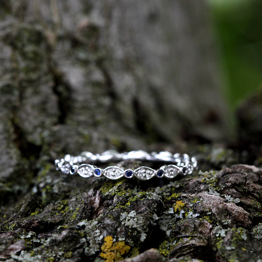 A. Jaffe Seasons of Love 18K Palladium White Gold Diamond and Sapphire Eternity Band