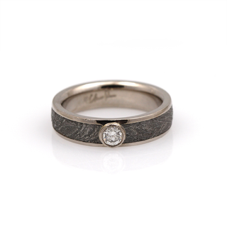 Chris Ploof 18K White Gold Diamond and Meteorite Vega Ring