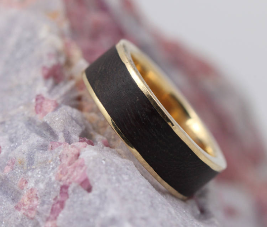 14K Yellow Gold And Ironwood Band