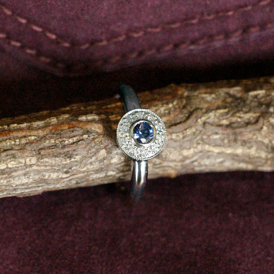 14K White Gold Diamond and Sapphire Ring