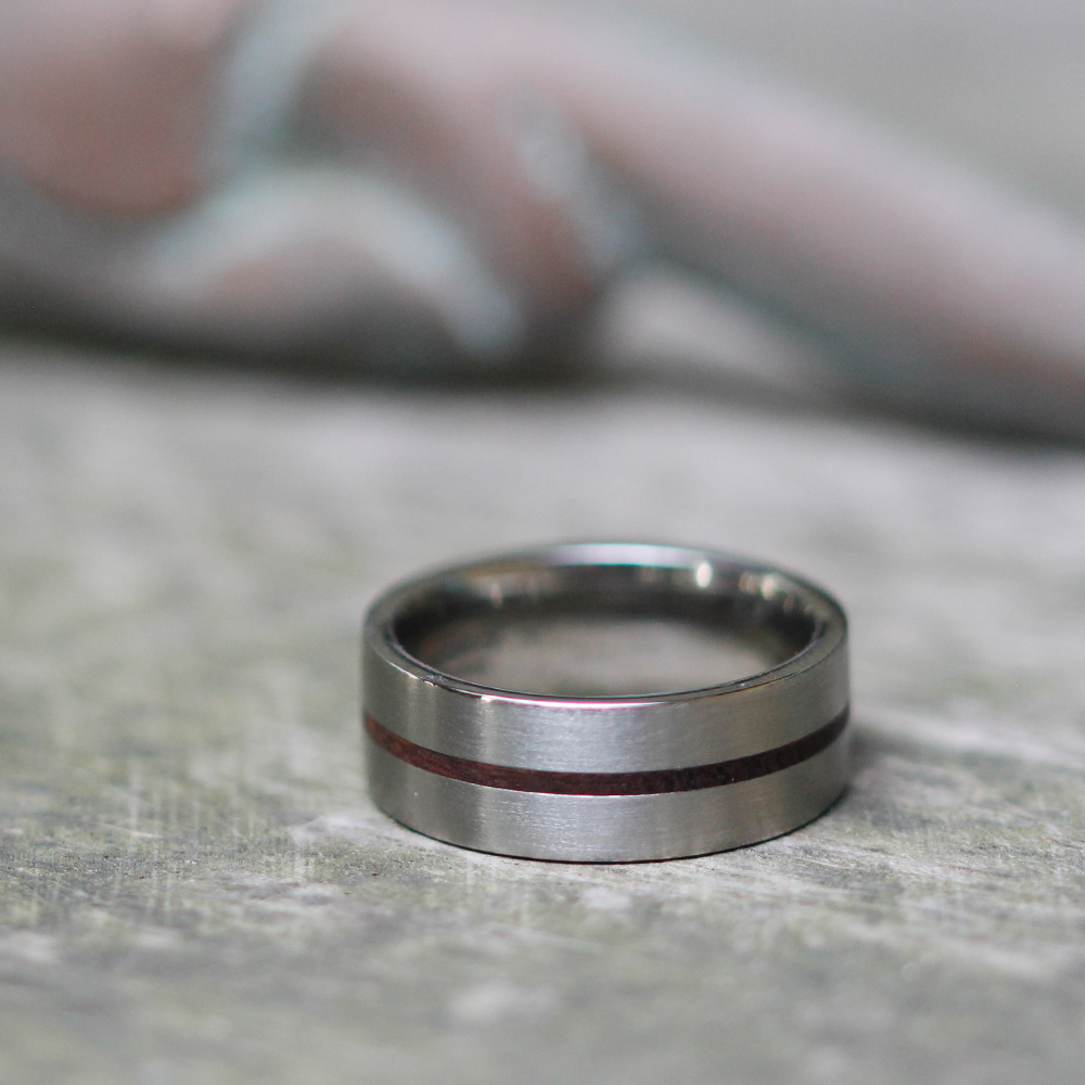 Stainless Steel Ring with Ironwood Inlay