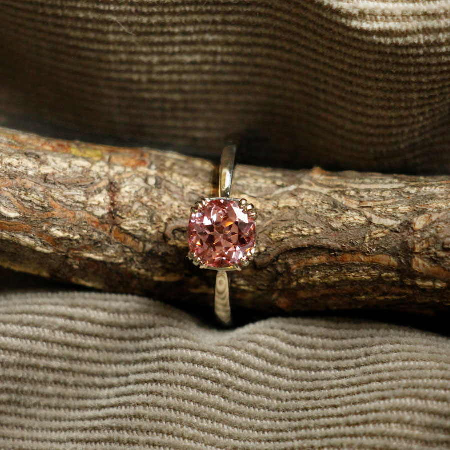 14K White Gold Pink Lab Sapphire Ring