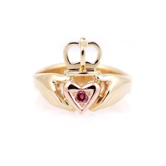 Two Tone Gold and Pink Diamond Claddagh Ring