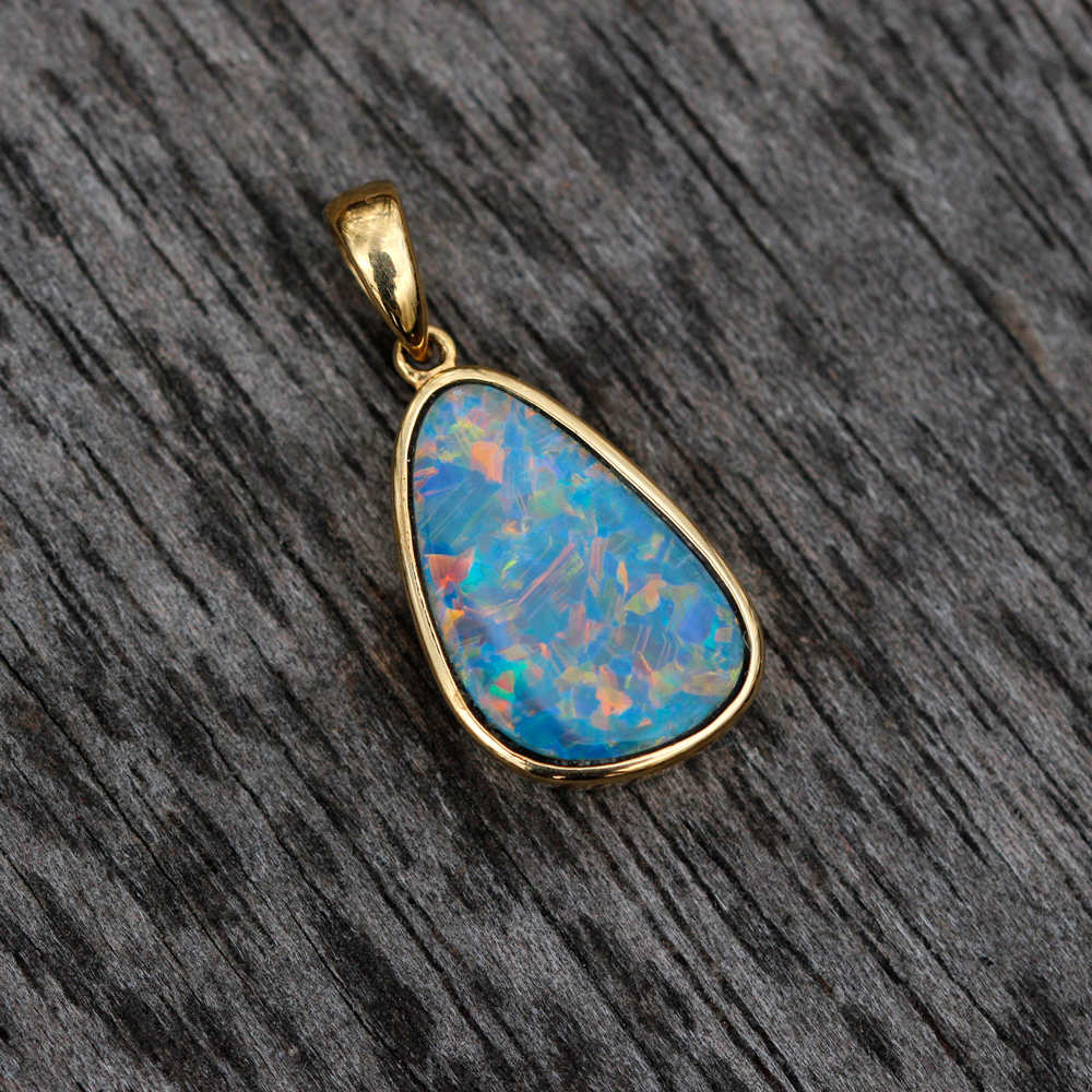 14K Yellow Gold Opal Doublet Pendant