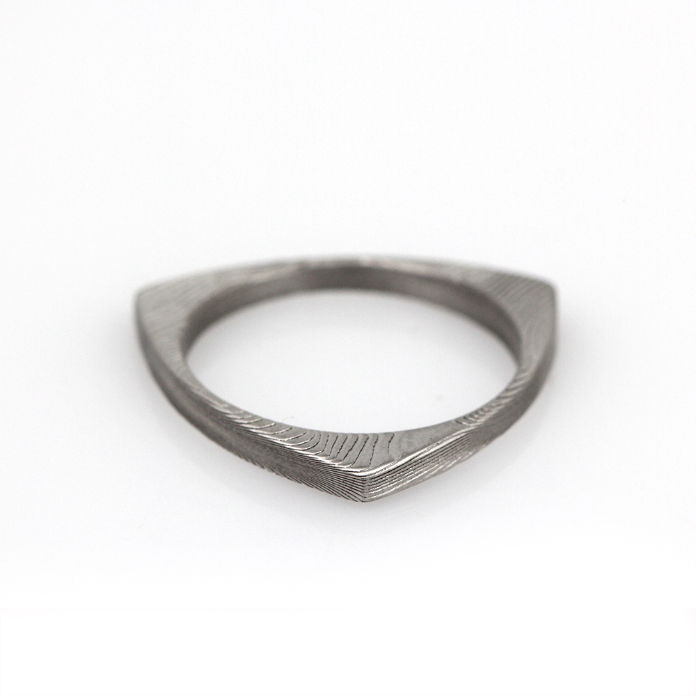 Chris Ploof Damascus Triangle Stacker Ring