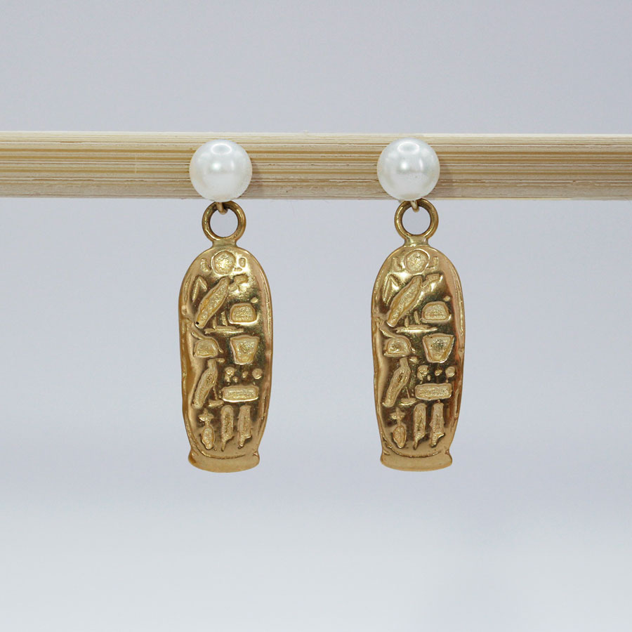 14K Gold and Pearl Egyptian Goddess Earrings