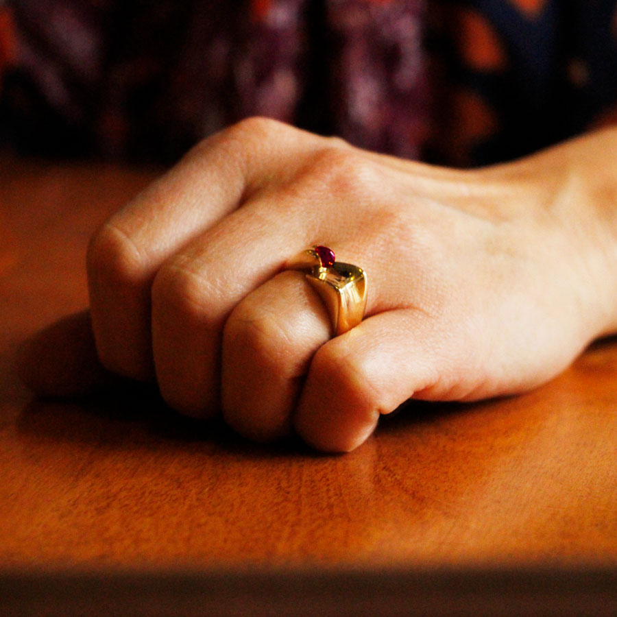 14K Yellow Gold Rhodolite Garnet Bullet Ring