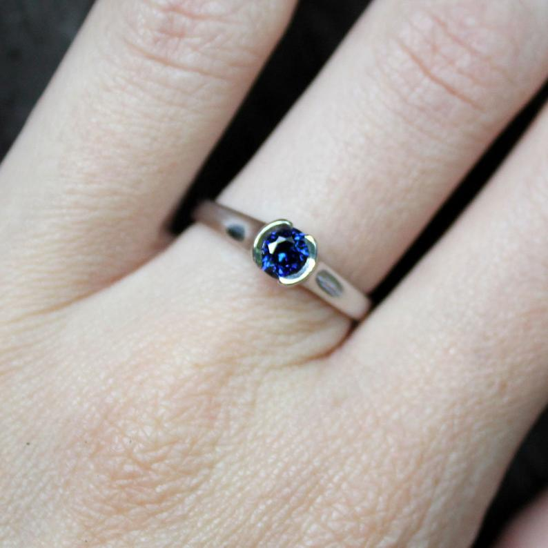 Platinum and Cobalt Blue Sapphire Ring