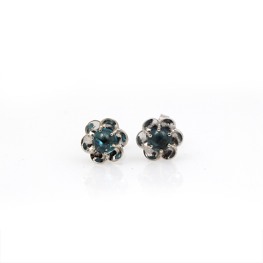 14K White Gold and Tourmaline Buttercup Studs