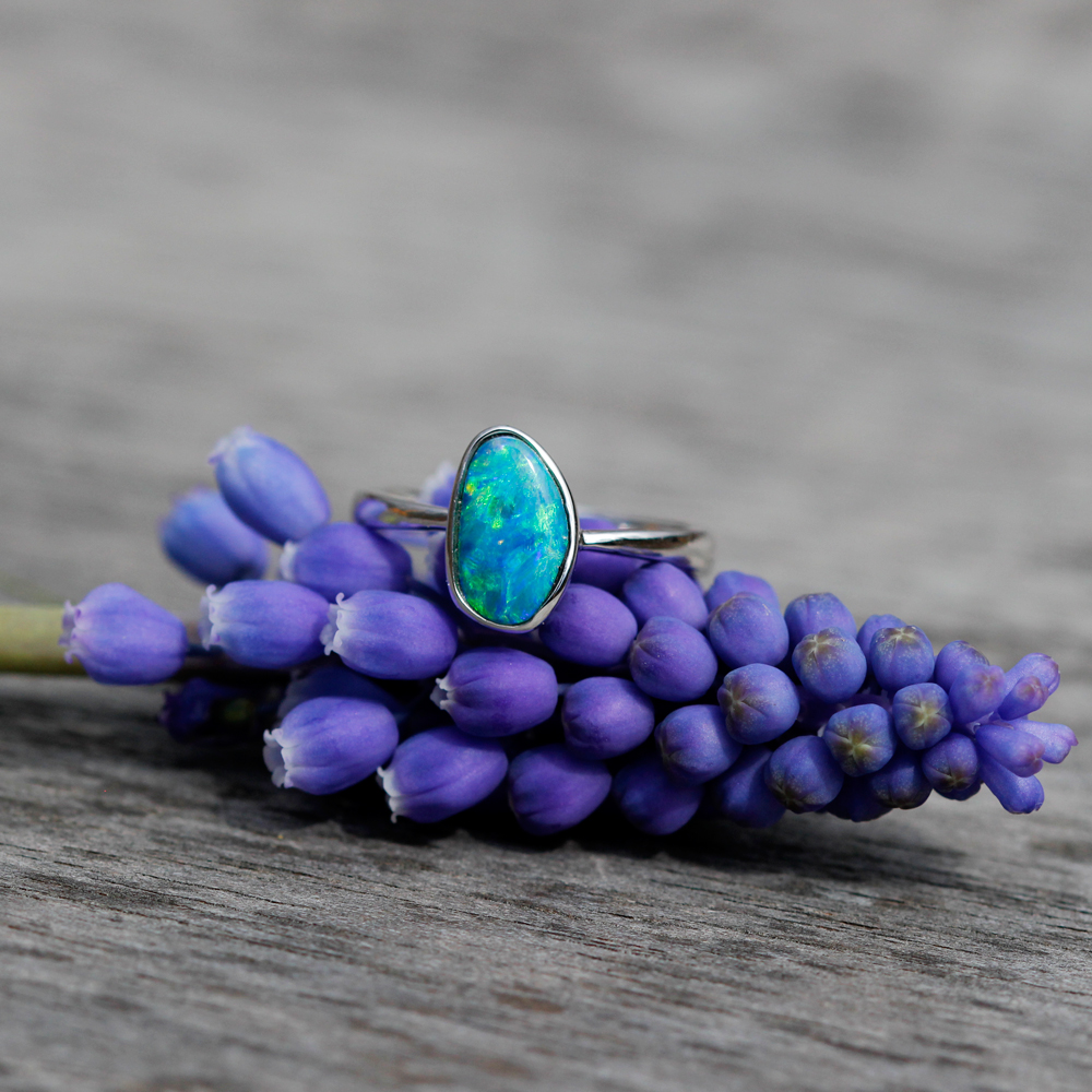 White Gold Opal Doublet Ring