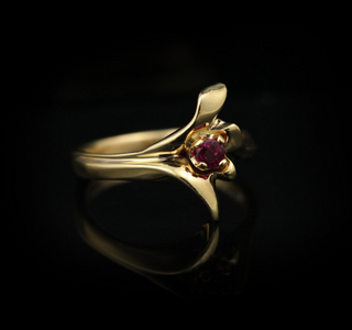 14K Yellow Gold Floral Ruby Solitaire Ring