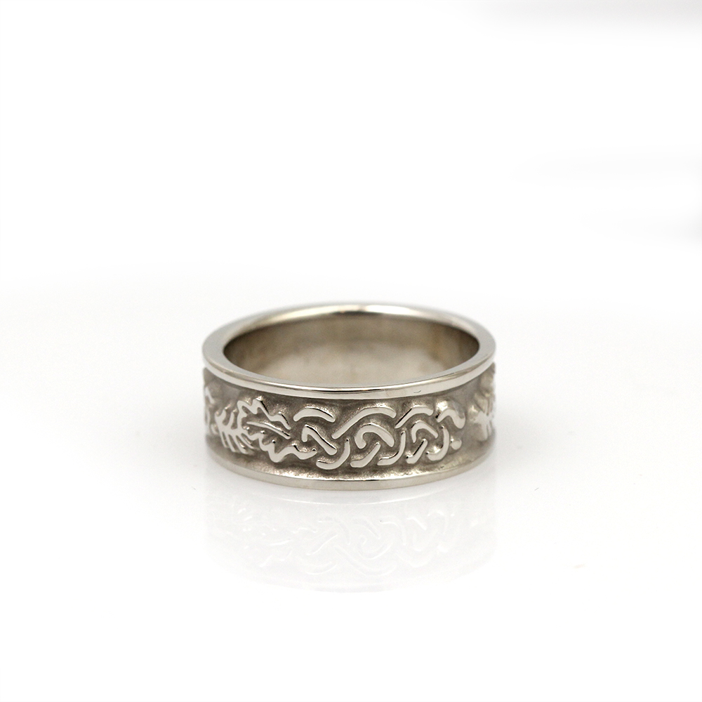 14K White Gold Celtic Cypress and Oak Wedding Band