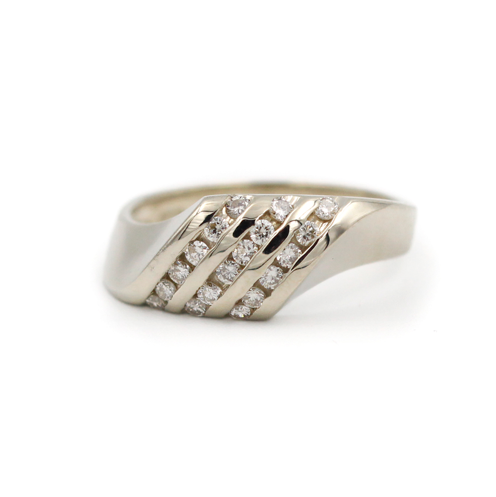 14k White Gold and Diamond Asymmetric Ring