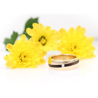 14K Yellow Gold Ironwood and Diamond Band