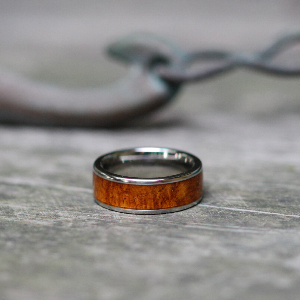 Vitalium and Burl Wood Inlay Ring